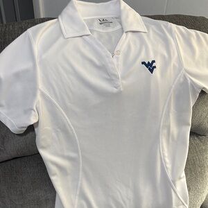 West Virginia Mountaineers women’s White Polo Shirt with Navy Emblem